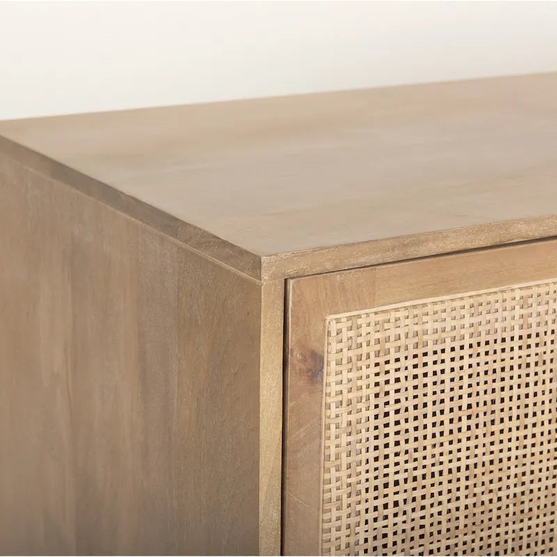 72" Solid Mango Wood 4-Door Sideboard with Cane Front
