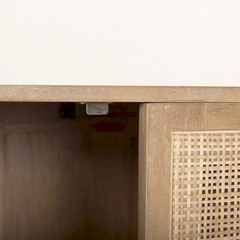72" Solid Mango Wood 4-Door Sideboard with Cane Front