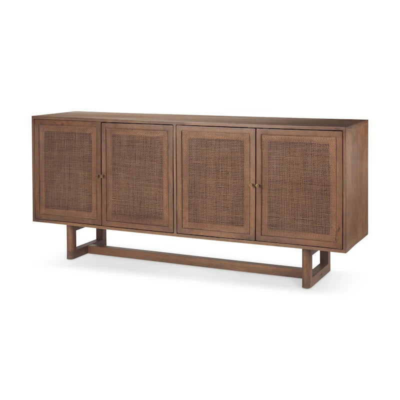 72" Solid Mango Wood 4-Door Sideboard with Cane Front
