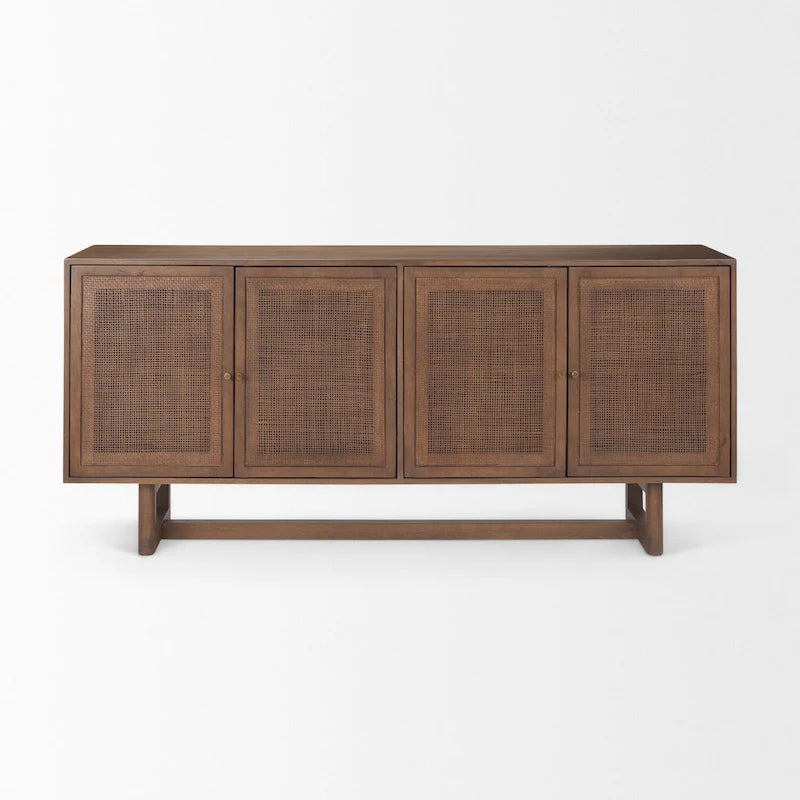 72" Solid Mango Wood 4-Door Sideboard with Cane Front