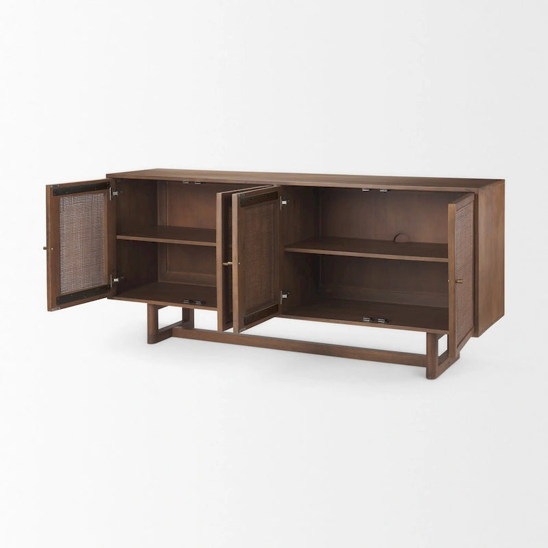 72" Solid Mango Wood 4-Door Sideboard with Cane Front