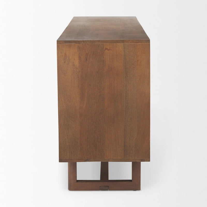 72" Solid Mango Wood 4-Door Sideboard with Cane Front
