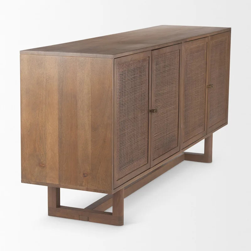 72" Solid Mango Wood 4-Door Sideboard with Cane Front