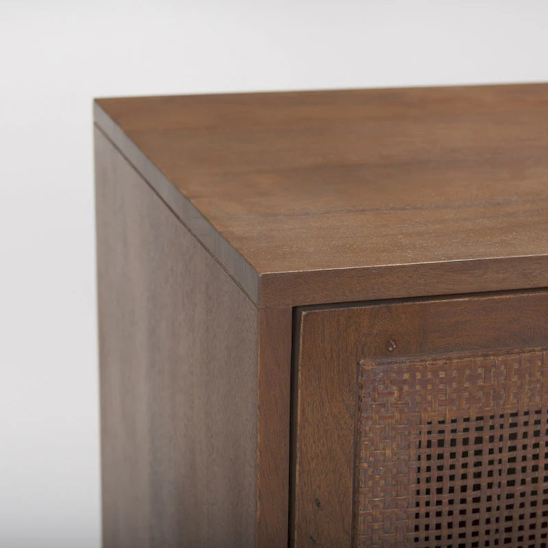 72" Solid Mango Wood 4-Door Sideboard with Cane Front