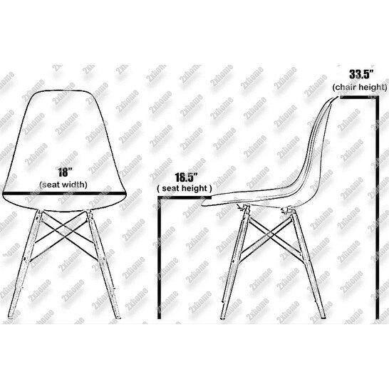 Lot de 2 chaises de salle à manger modernes du milieu du siècle, siège coque en plastique sans accoudoirs et piètement Eiffel en bois naturel, rouge