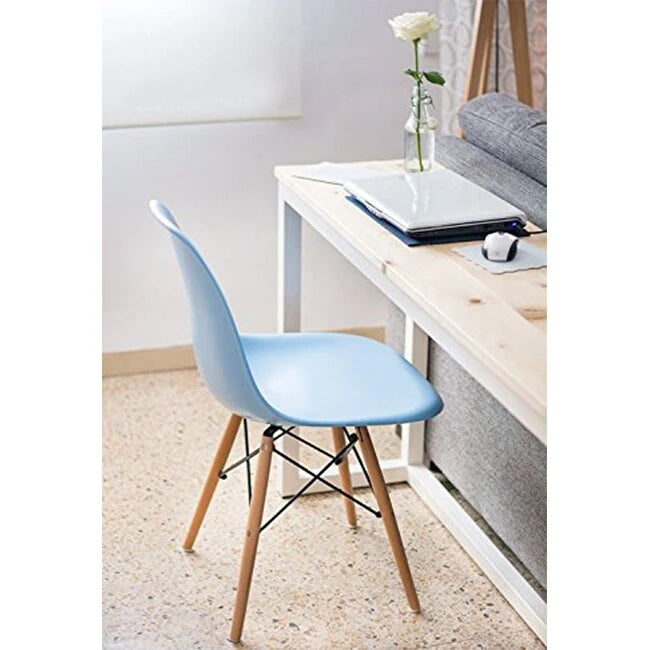 Lot de 2 chaises de salle à manger modernes du milieu du siècle, siège coque en plastique sans accoudoirs et piètement Eiffel en bois naturel, rouge