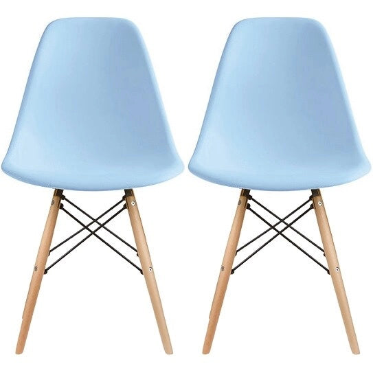 Lot de 2 chaises de salle à manger modernes du milieu du siècle, siège coque en plastique sans accoudoirs et piètement Eiffel en bois naturel, rouge