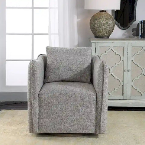 29" Wide Shelter Arm Swivel Accent Chair - Linen Blend