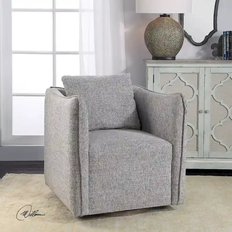 29" Wide Shelter Arm Swivel Accent Chair - Linen Blend