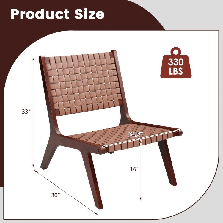 Poltrone d'accento in pelle intrecciata con struttura in legno