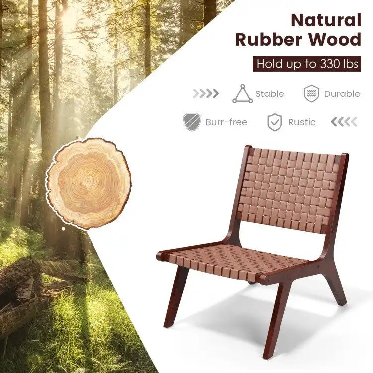 Poltrone d'accento in pelle intrecciata con struttura in legno