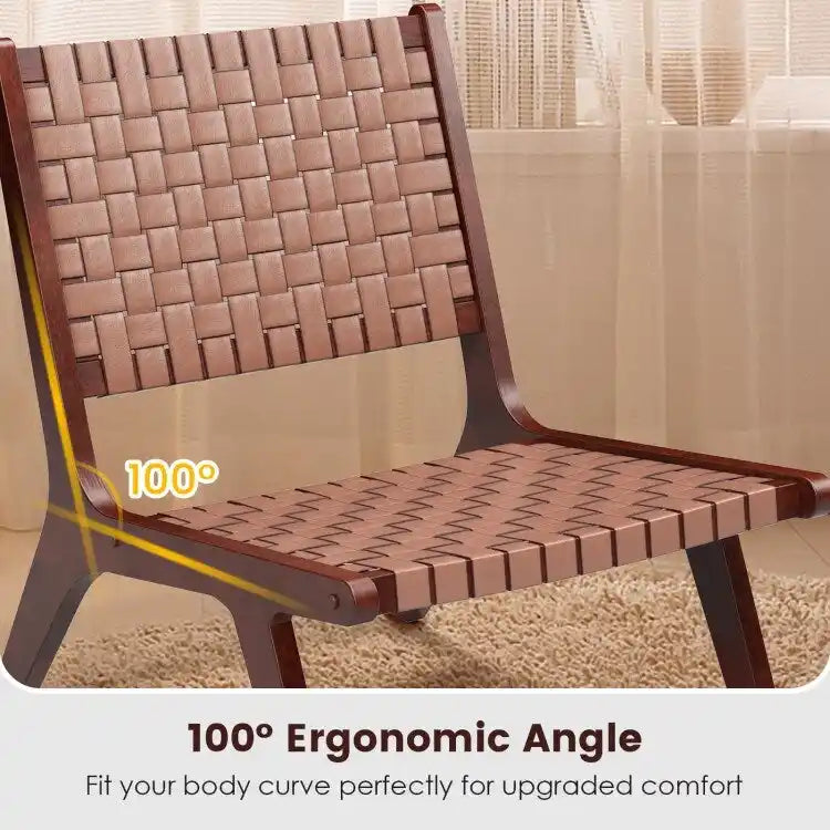Poltrone d'accento in pelle intrecciata con struttura in legno