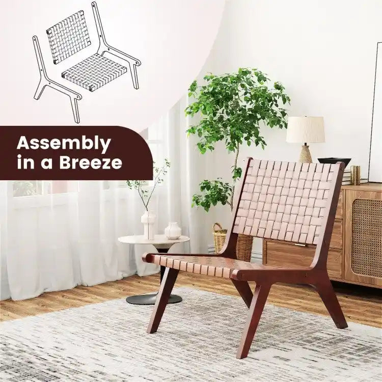 Poltrone d'accento in pelle intrecciata con struttura in legno