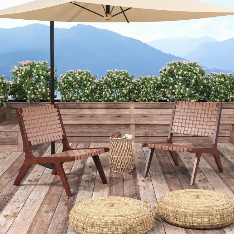 Poltrone d'accento in pelle intrecciata con struttura in legno