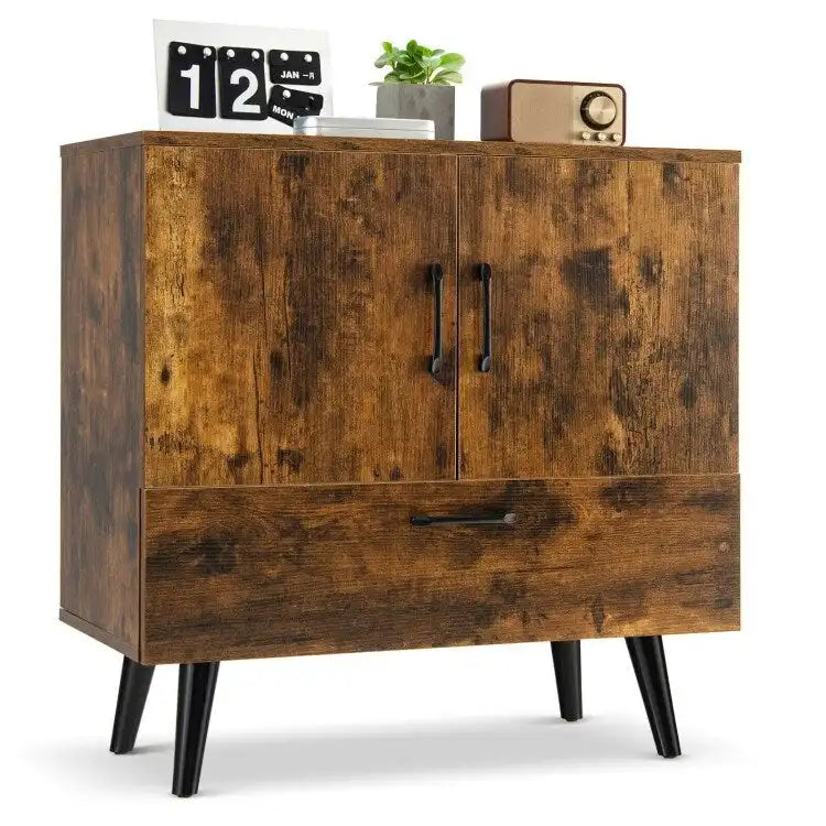 Moderner Bodenschrank mit 2 Türen und 1 ausziehbaren Schublade - 30 x 16 x 31 (L x B x H)