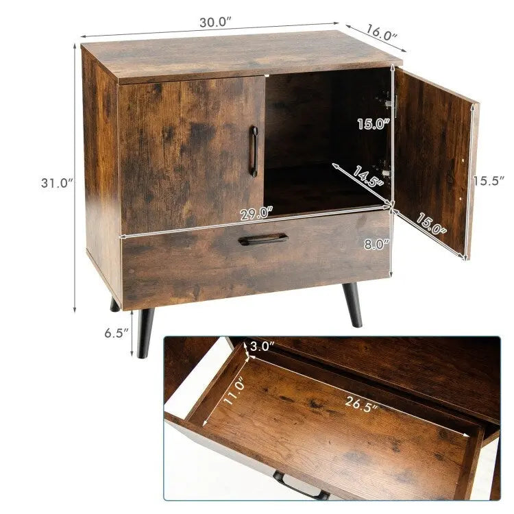 Moderner Bodenschrank mit 2 Türen und 1 ausziehbaren Schublade - 30 x 16 x 31 (L x B x H)