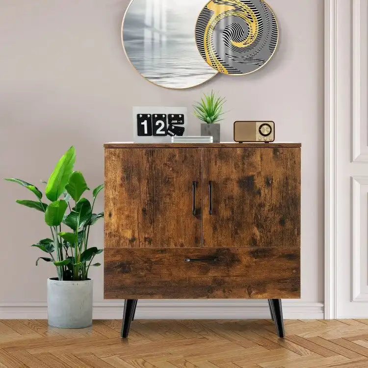 Moderner Bodenschrank mit 2 Türen und 1 ausziehbaren Schublade - 30 x 16 x 31 (L x B x H)