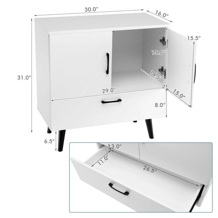 Moderner Bodenschrank mit 2 Türen und 1 ausziehbaren Schublade - 30 x 16 x 31 (L x B x H)