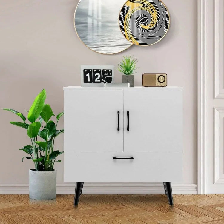 Moderner Bodenschrank mit 2 Türen und 1 ausziehbaren Schublade - 30 x 16 x 31 (L x B x H)