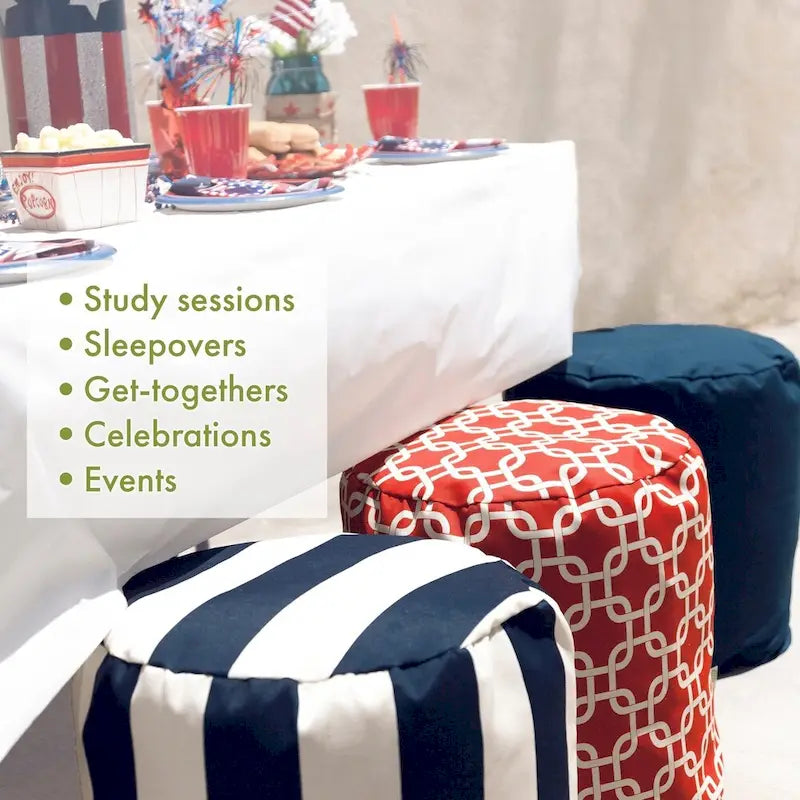 Pouf ottoman à rayures verticales pour intérieur/extérieur 16x16x17