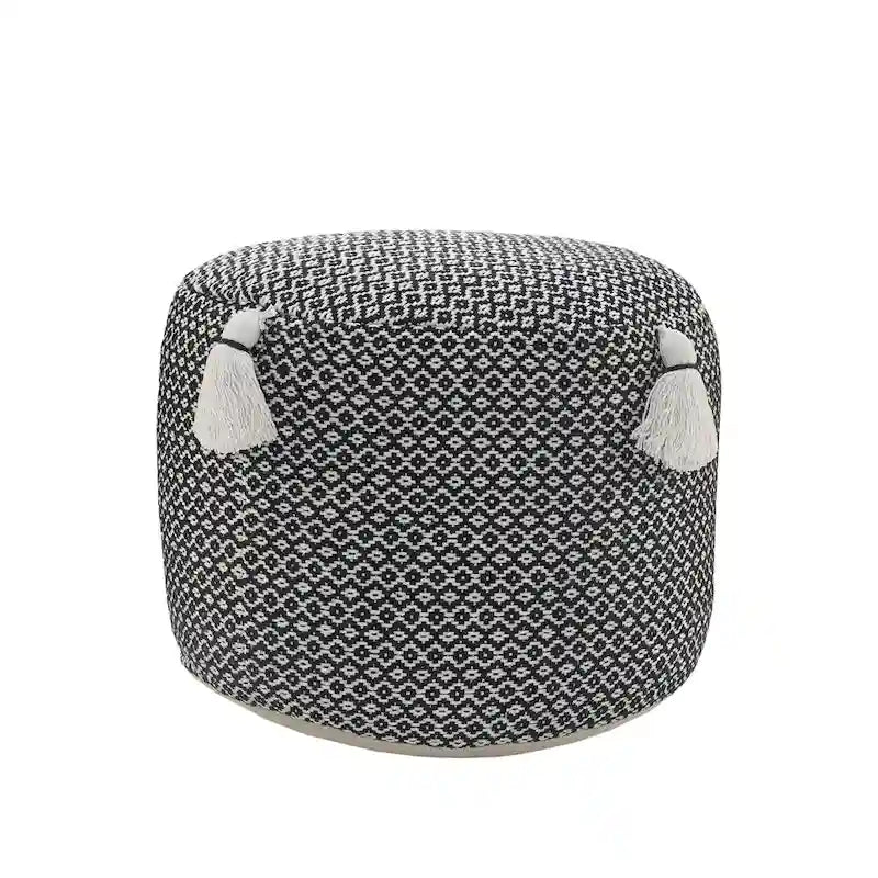 18-Inch Black Cotton Cylinder Geometric Pouf Ottoman
