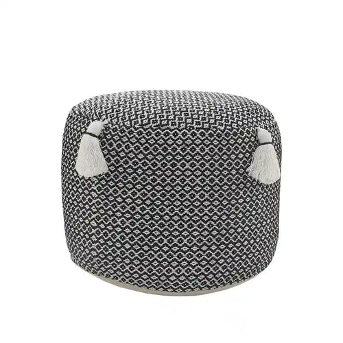 18-Inch Black Cotton Cylinder Geometric Pouf Ottoman