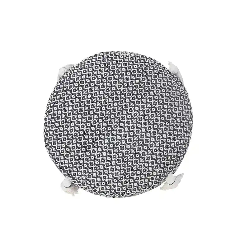 18-Inch Black Cotton Cylinder Geometric Pouf Ottoman