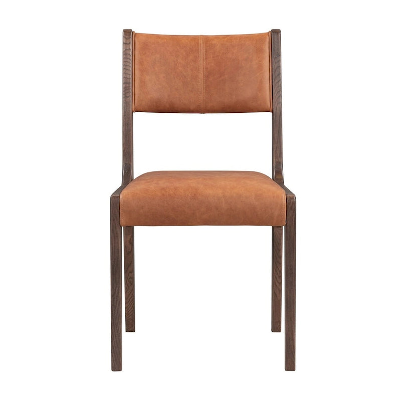 Top-Grain Leather Dining Chair with Tapered Ash Wood Legs