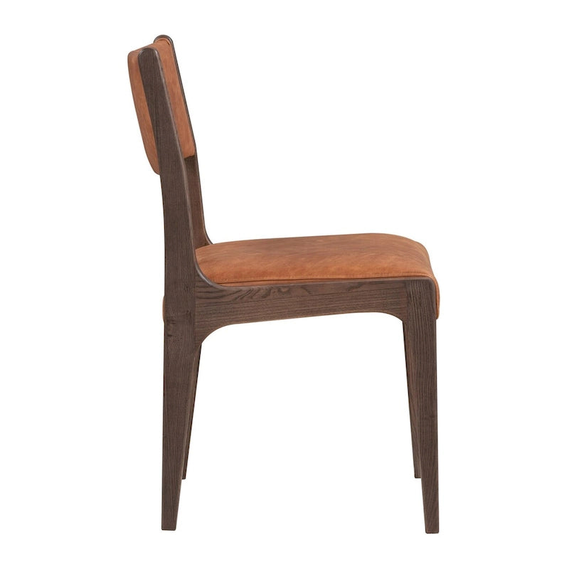 Top-Grain Leather Dining Chair with Tapered Ash Wood Legs