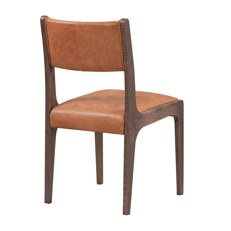 Chaise de salle à manger en cuir pleine fleur avec pieds fuselés en frêne