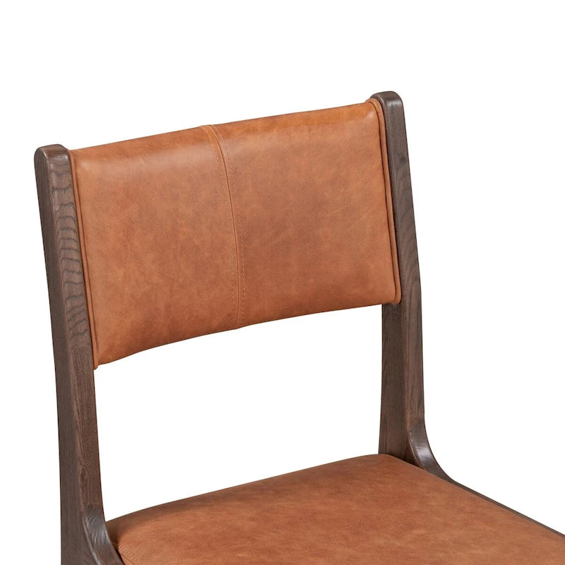 Chaise de salle à manger en cuir pleine fleur avec pieds fuselés en frêne