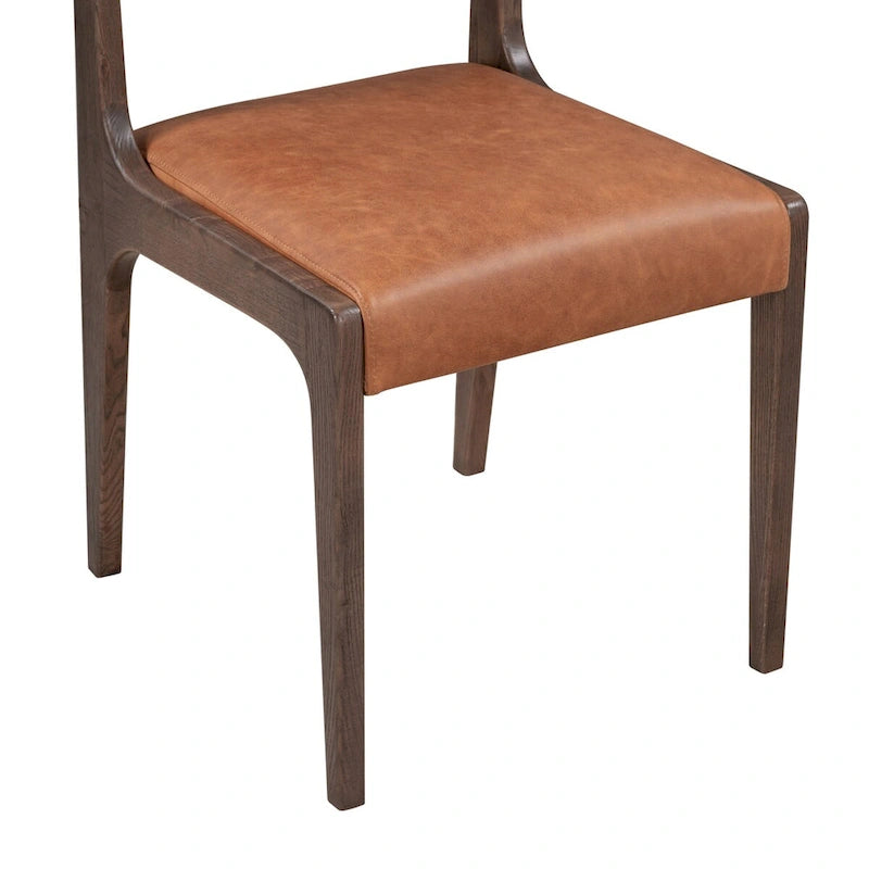 Chaise de salle à manger en cuir pleine fleur avec pieds fuselés en frêne