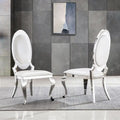 Chaises de salle à manger de luxe en similicuir blanc avec pieds cabriole argentés effet miroir