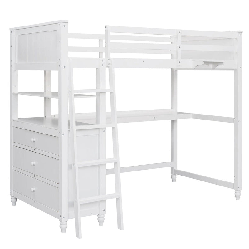 Lit mezzanine 1 place avec bureau et commode, lit mezzanine en bois avec tiroirs et étagères de rangement pour enfants et adolescents, garçons et filles