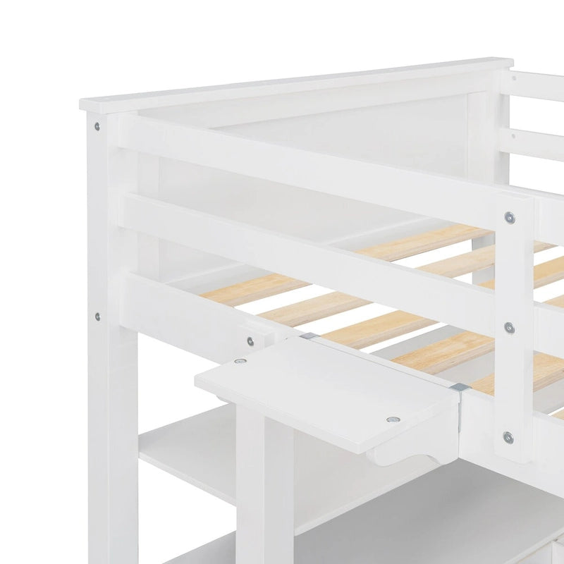Lit mezzanine 1 place avec bureau et commode, lit mezzanine en bois avec tiroirs et étagères de rangement pour enfants et adolescents, garçons et filles