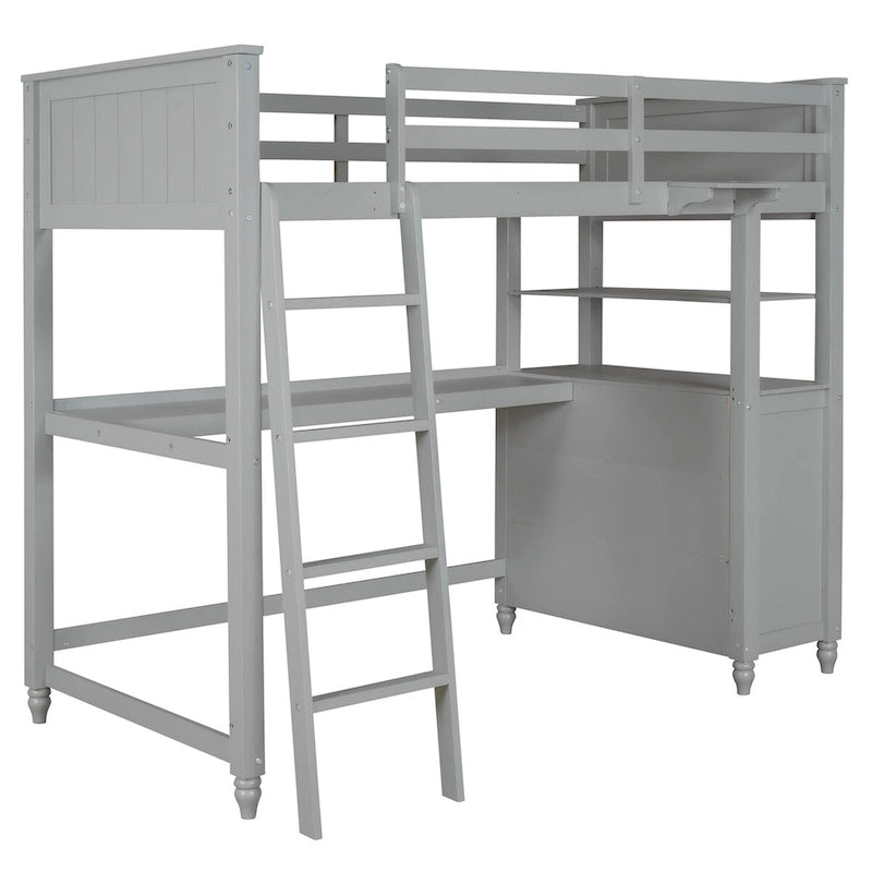 Lit mezzanine 1 place avec bureau et commode, lit mezzanine en bois avec tiroirs et étagères de rangement pour enfants et adolescents, garçons et filles