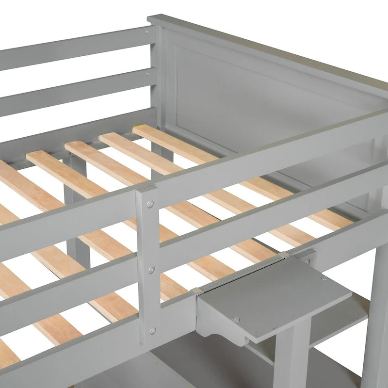 Lit mezzanine 1 place avec bureau et commode, lit mezzanine en bois avec tiroirs et étagères de rangement pour enfants et adolescents, garçons et filles