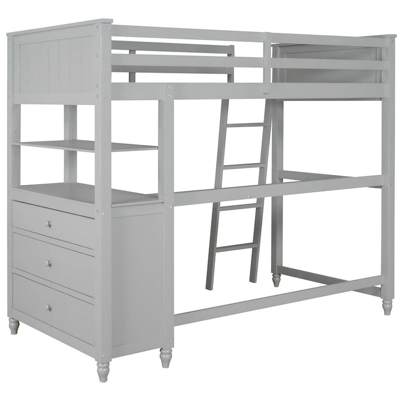 Lit mezzanine 1 place avec bureau et commode, lit mezzanine en bois avec tiroirs et étagères de rangement pour enfants et adolescents, garçons et filles