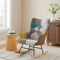 25.2" Wide French Patchwork Linen Nursery Rocking Chair with Wood Legs
