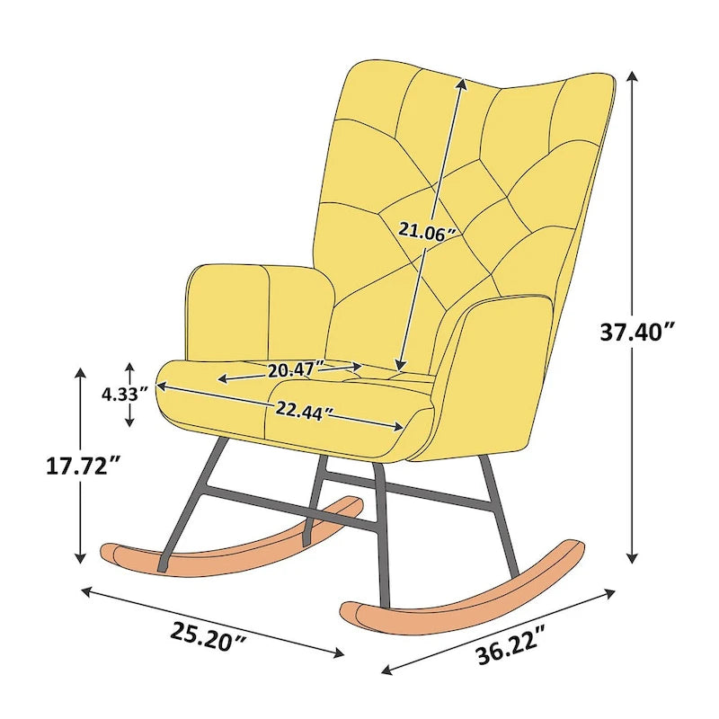 25.2" Wide French Patchwork Linen Nursery Rocking Chair with Wood Legs