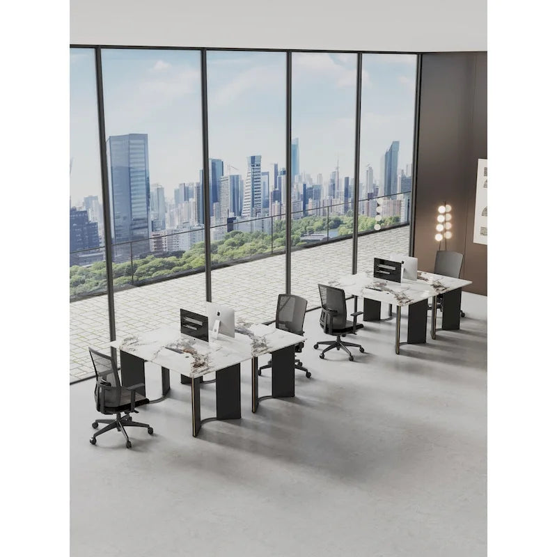 Rectangular Dining Table - White Marble Top with Gold Accent Legs
