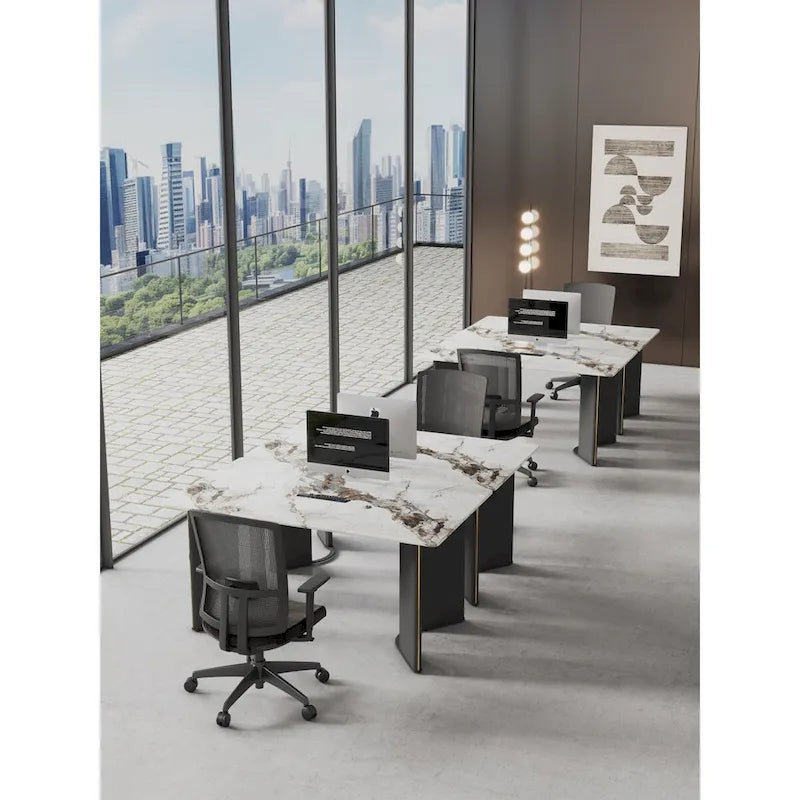 Rectangular Dining Table - White Marble Top with Gold Accent Legs