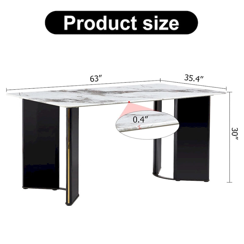 Rectangular Dining Table - White Marble Top with Gold Accent Legs