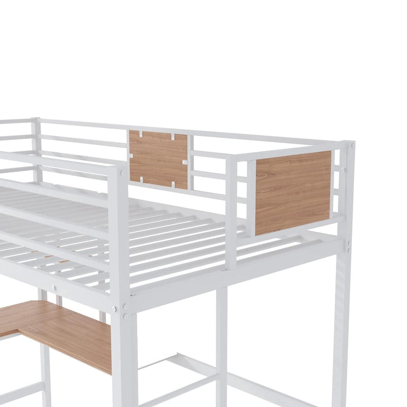 Lit mezzanine simple en métal avec bureau et étagère