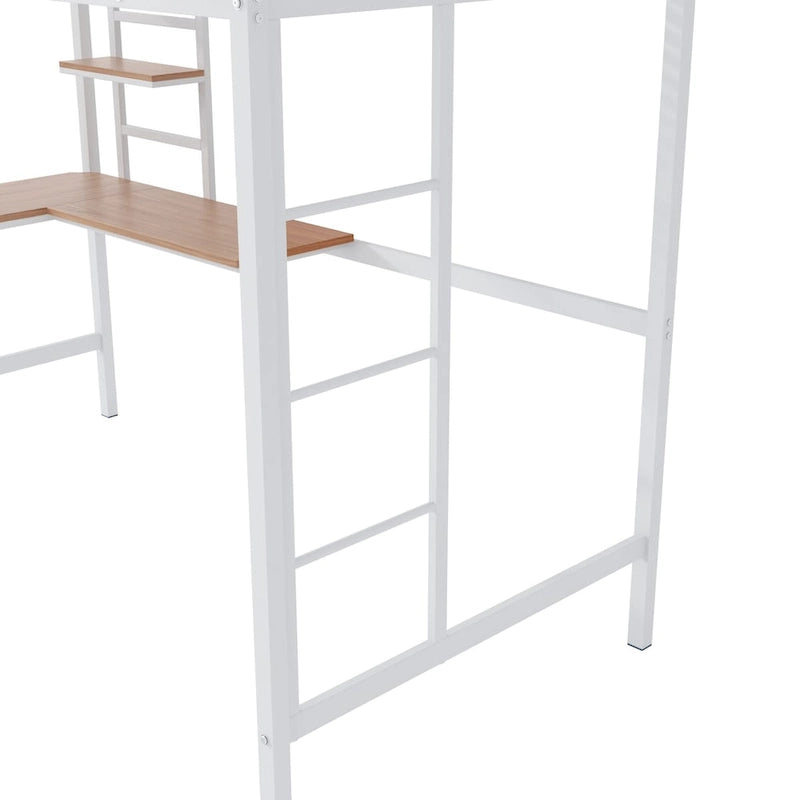 Lit mezzanine simple en métal avec bureau et étagère