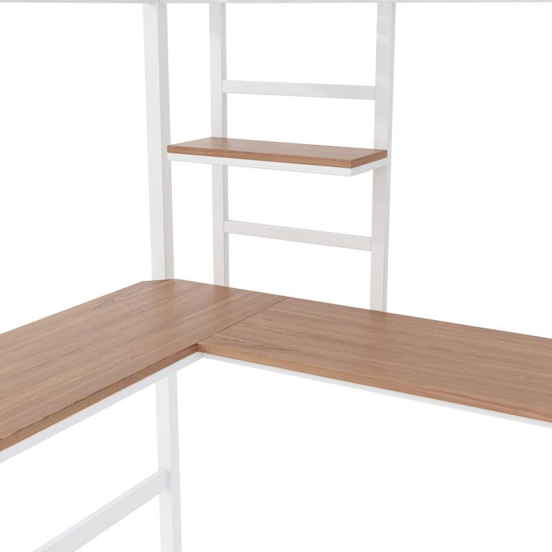 Lit mezzanine simple en métal avec bureau et étagère