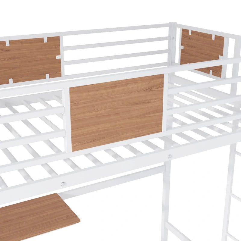 Lit mezzanine simple en métal avec bureau et étagère
