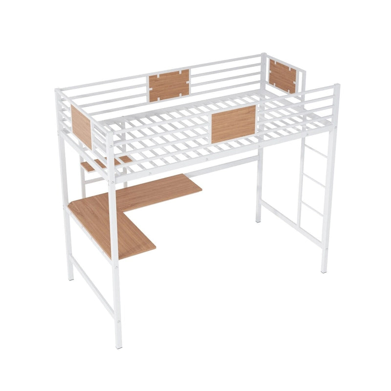 Lit mezzanine simple en métal avec bureau et étagère