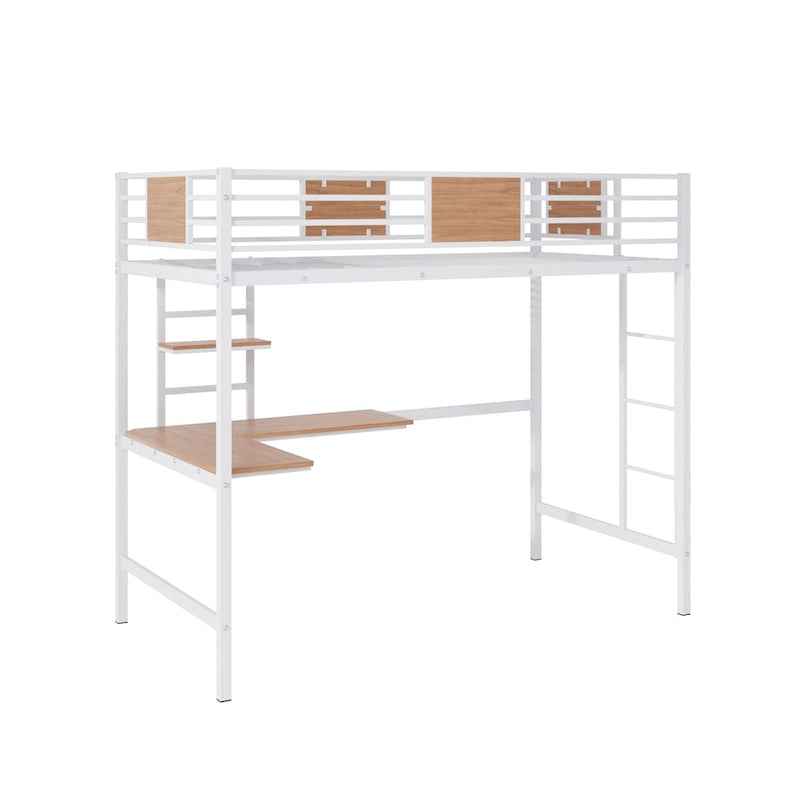 Lit mezzanine simple en métal avec bureau et étagère