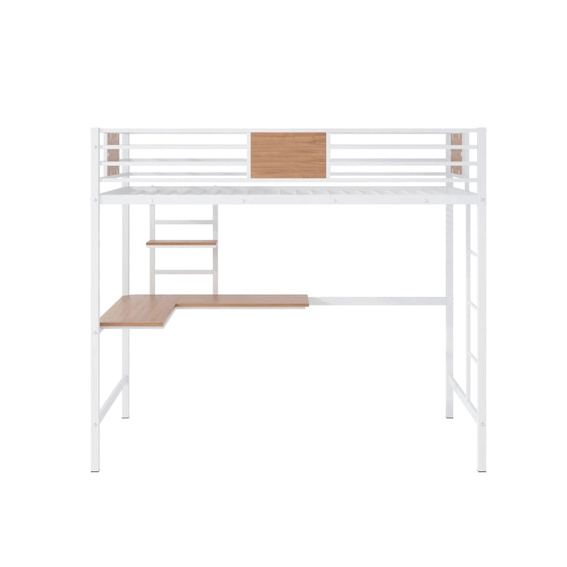 Lit mezzanine simple en métal avec bureau et étagère